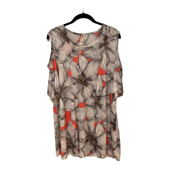 Shoreline White & Orange Floral Cold Shoulder Tunic Top Sz 1X - Picture 1 of 6